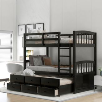 Streamdale Furniture Twin Over Twin Wood Bunk Bed With Trundle And ...