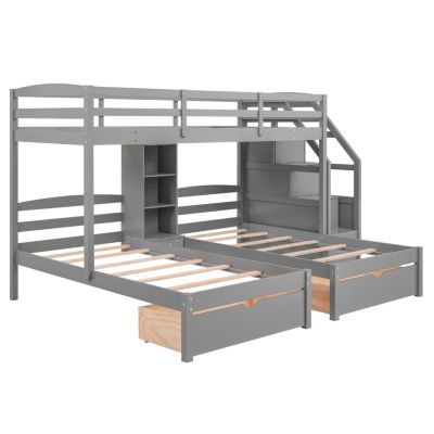 Streamdale Triple Twin Bunk Bed with Drawers & Staircase Storage