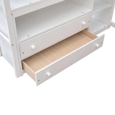 Streamdale Full Size Loft Bed With Desk And Shelves, Two Built-In Drawers