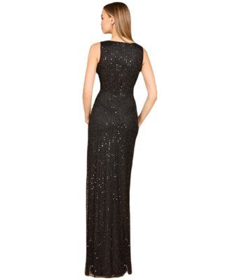 Women's Beaded Black Gown with Slit