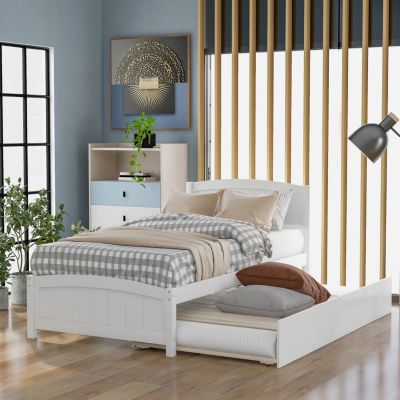 Twin Size Wooden Platform Bed With Trundle