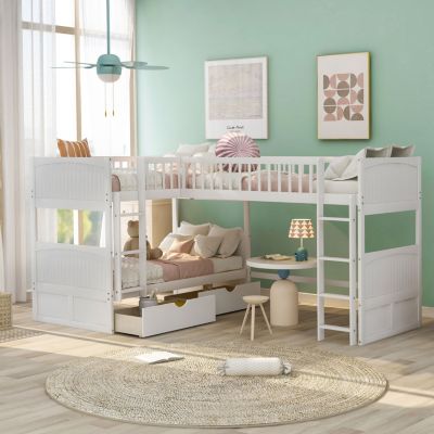 Streamdale Twin Size Bunk Bed With A Loft Bed Attached, With Two Drawers