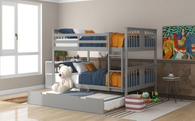 Streamdale Full Over Full Bunk Bed With Twin Size Trundle And Ladder