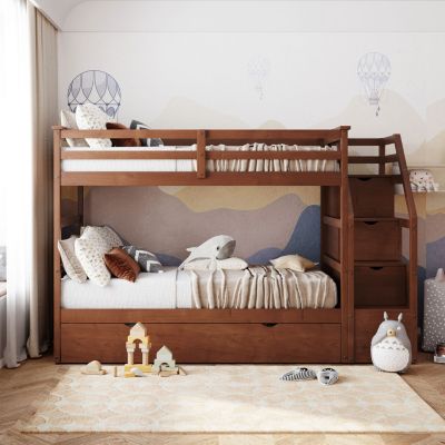 Streamdale Twin-Over-Twin Bunk Bed With Twin Size Trundle And 3 Storage Stairs