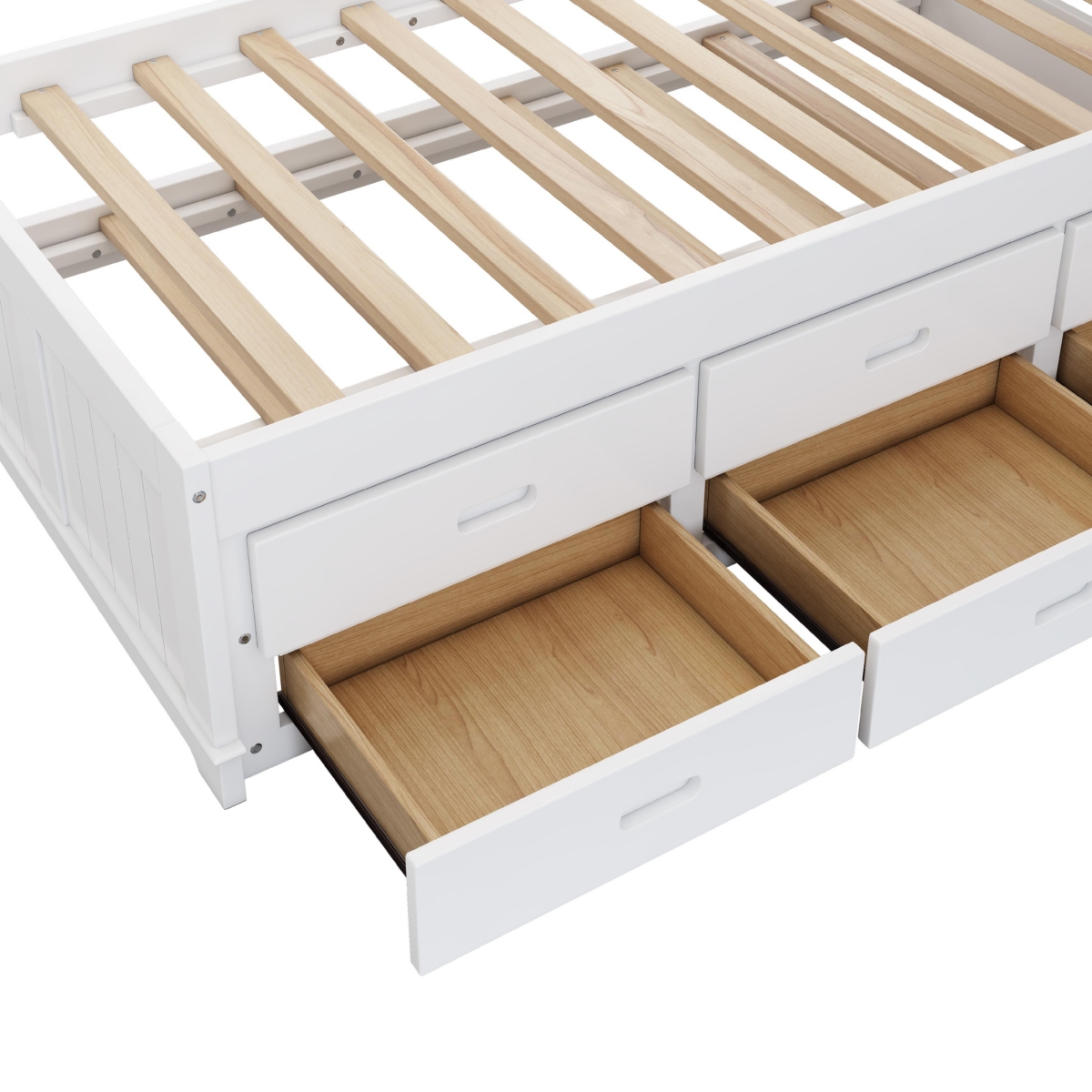 Streamdale Furniture Solid Pine Captain Bookcase Bed With Trundle Bed And 3 Spacious Under Bed Drawers, Full - White+walnut