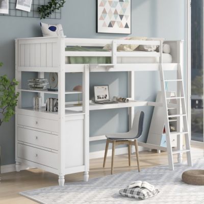 Streamdale Espresso Twin Loft Bed with Desk and Drawers
