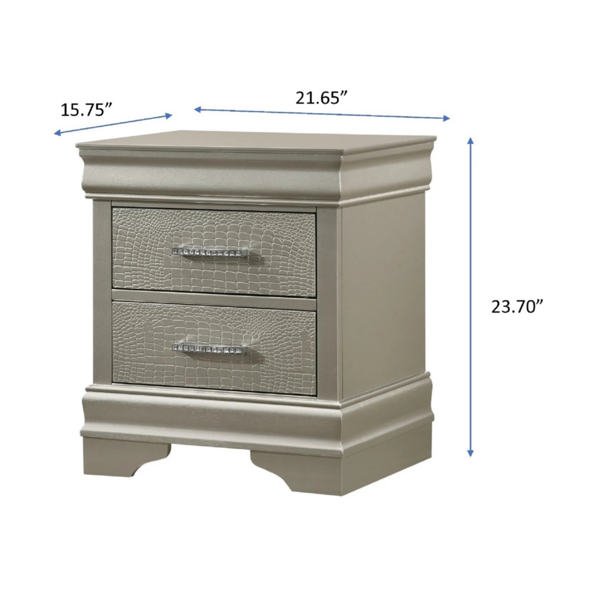 Simplie Fun 1 Piece Modern Glam Style Two Drawers Nightstand Champagne Finish Solid Wood Crystal Like Diamond Tuft