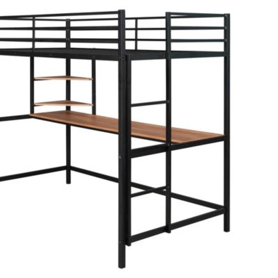 Twin Metal Loft Bed With Desk And Shelf bed Frames