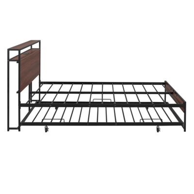 Streamdale Metal Platform Bed Frame w/ Trundle, USB Ports