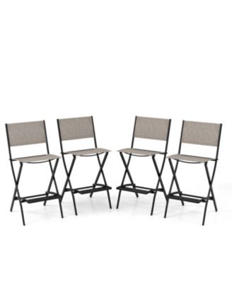 Outdoor Folding Bar Height Stool Set of 4 with Metal Frame and Footrest