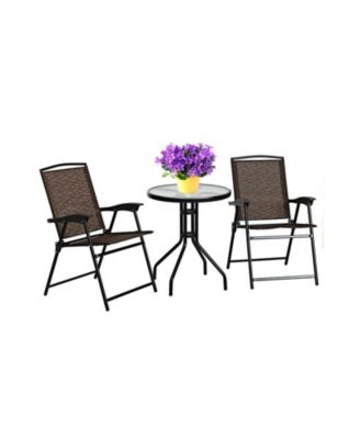 3 Pieces Bistro Patio Garden Furniture Set of Round Table and Folding Chairs