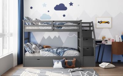 Twin-Over-Twin Bunk Bed With Twin Size Trundle And 3 Storage Stairs