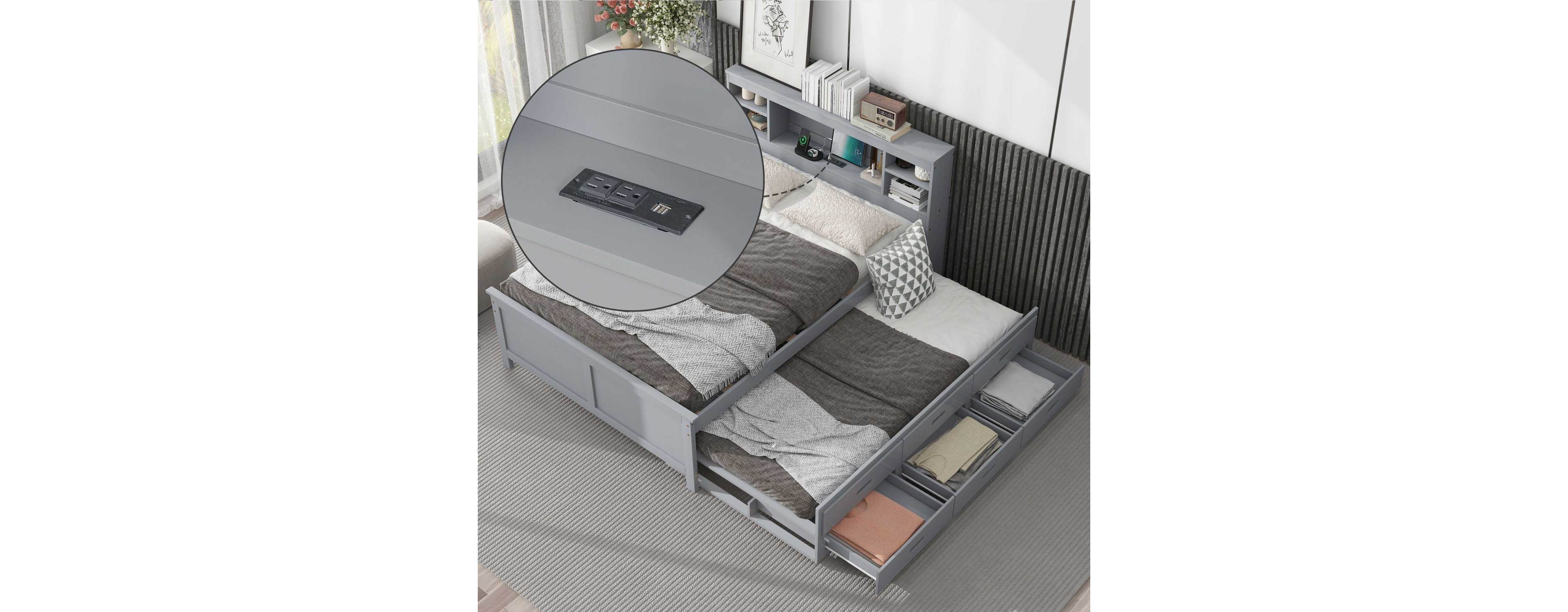 Streamdale Twin Platform Bed with Storage, Usb, Trundle, and Drawers