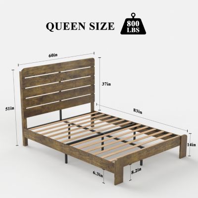 Streamdale Queen Size Wood Platform Bed Frame with Storage in Dark Brown
