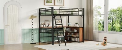 Streamdale Metal Loft Bed with Shelving and L-Desk