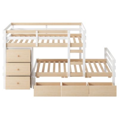 Twin Over Twin Loft Bunk Bed With Drawers And Ladder