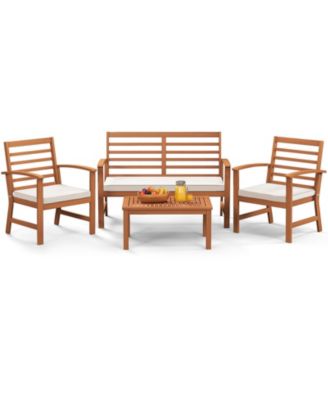 4 Pieces Outdoor Furniture Set with Stable Acacia Wood Frame
