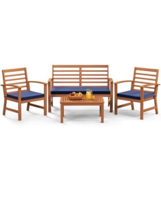 4 Pieces Outdoor Furniture Set with Stable Acacia Wood Frame