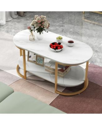 Marble Coffee Table with Open Storage Shelf-White
