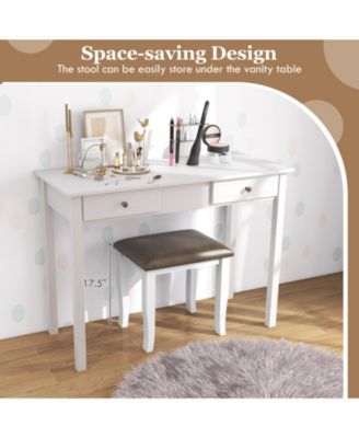 Faux Leather Vanity Stool Chair Set of 2 for Makeup Room and Living Room-Grey and White