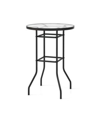 38 Inch Patio Bar Table with Tempered Glass Tabletop