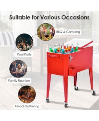 Red Portable Outdoor Patio Cooler Cart
