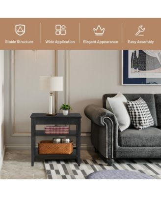 Side Table with Drawer and 2 Open Shelves, Compact End Table for Small Spaces