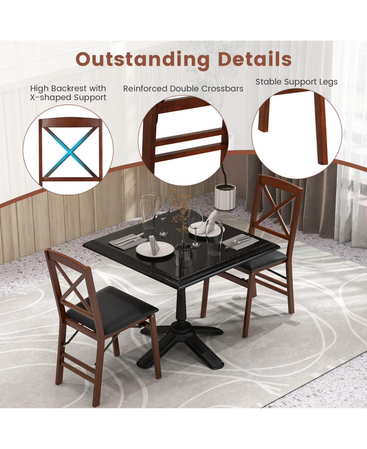 Slickblue Set of 2 Folding Dining Chairs with 400 Lbs Capacity -/ Brown
