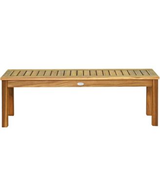 Set of 2 Acacia Wood Bench Dining Bench Patio Garden w/ Slatted Seat Indonesia Teak