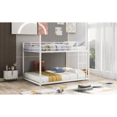 Full Over Full Metal Bunk Bed, Low Bunk Bed With Ladder, Silver