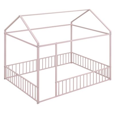 Streamdale Metal House Bed Frame with Fence for Kids