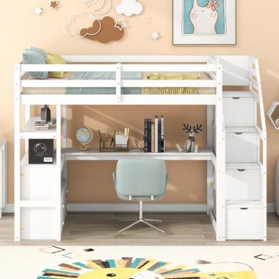 Streamdale Loft Bed with Desk, Drawers, Shelves & Staircase