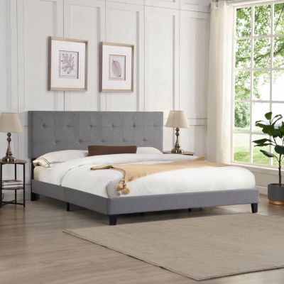 Upholstered King Platform Bed, Tufted Headboard, Easy Assembly.