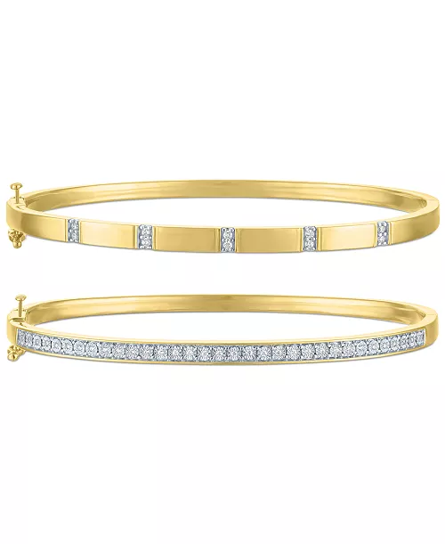 2-Pc. Set Diamond Bangle Bracelets in 14k Gold-Plated Sterling Silver