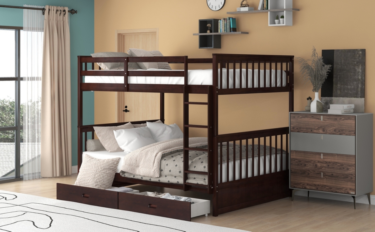 Streamdale Espresso Bunk Bed with Drawers and Ladders
