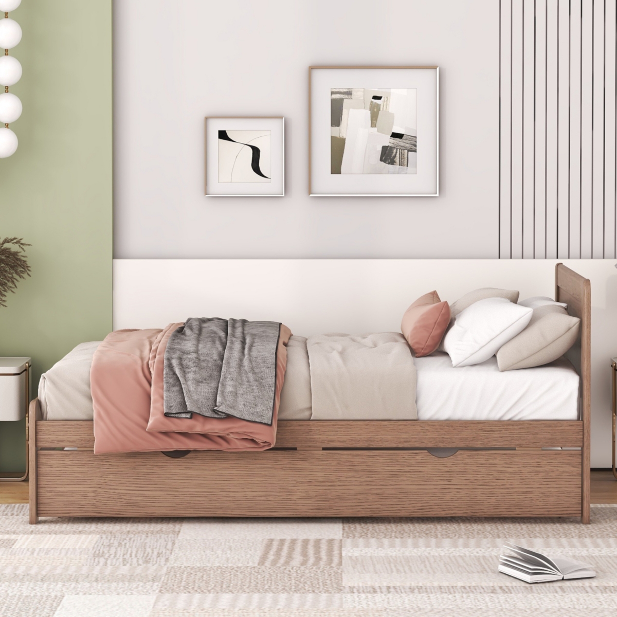 Streamdale Furniture Modern Design Wooden Size Platform Bed Frame With Trundle ForColor - Walnut