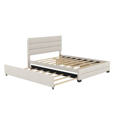 Streamdale Queen Upholstered Platform Bed With Twin Size Trundle And Two Drawers