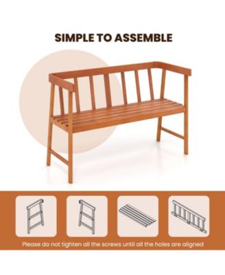 Outdoor Acacia Wood Bench with Backrest and Armrests