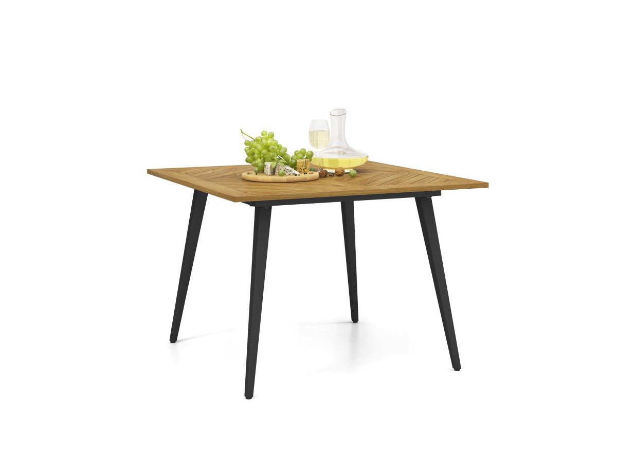 Slickblue 4-Person Acacia Wood Outdoor Dining Table for Garden Poolside and Backyard - Natural  Black