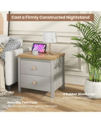 2-Drawer Nightstand with Rubber Wood Legs