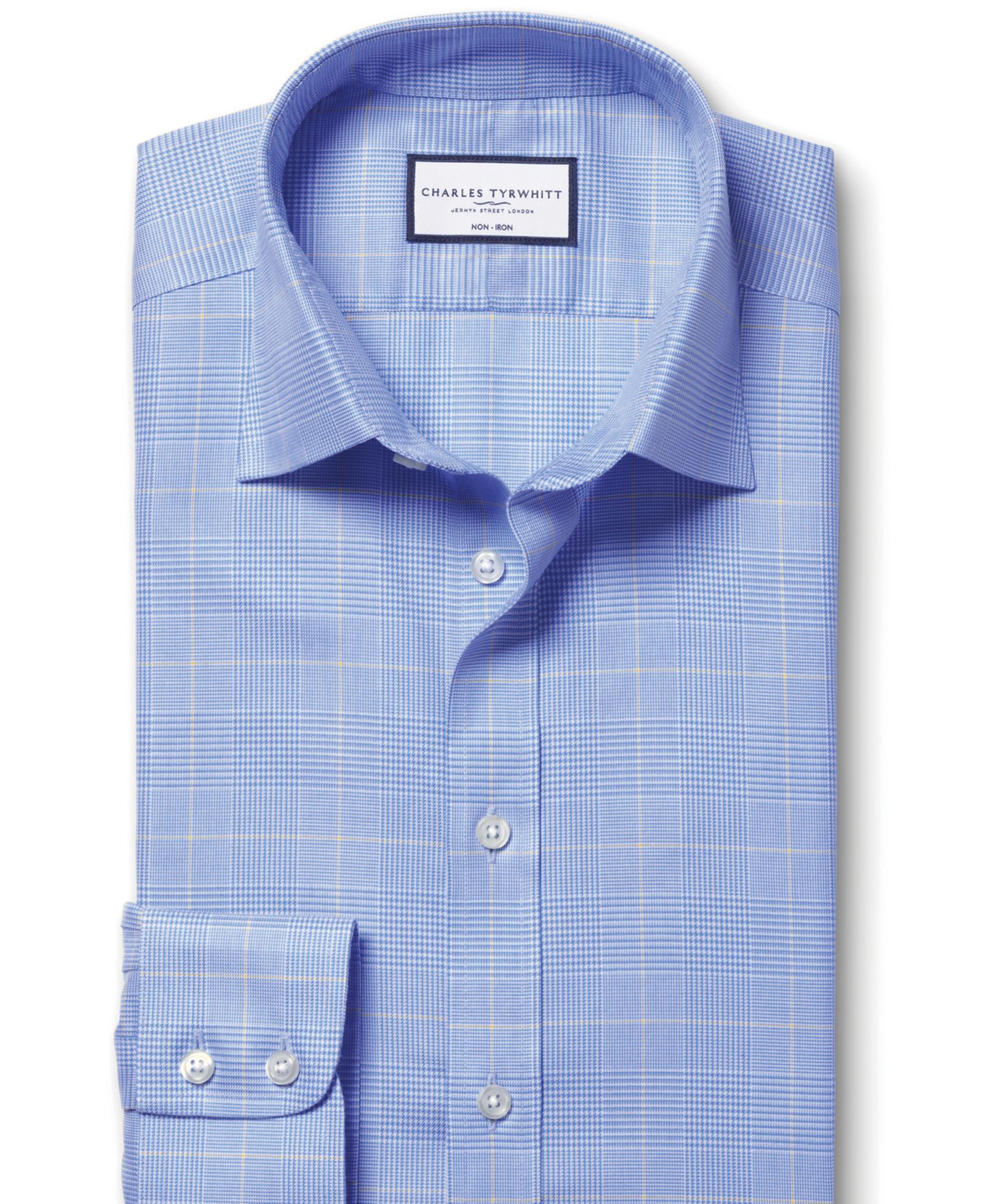 Мужская рубашка Charles Tyrwhitt Slim-Fit Non-Iron Glen Plaid Dress Shirt, цвет: Океанский синий — фото 4