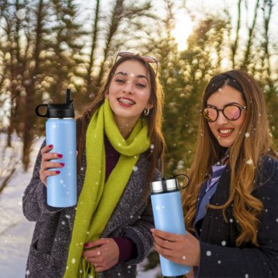 Double-Walled Insulated Stainless Steel Water Bottle with 2 Lids and Straw