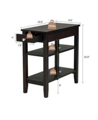 Side Table with Drawer and 2 Open Shelves, Compact End Table for Small Spaces