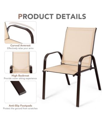 Set of 2 Patio Chairs Dining Chairs w/ Steel Frame Yard Outdoor Beige