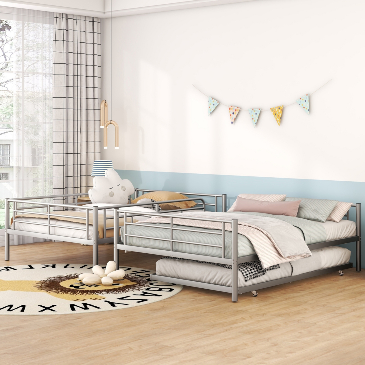 Streamdale Full Over Metal Bunk Bed With Trundle, Silver
