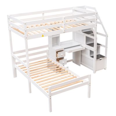Streamdale Twin Loft Bed with Stairs, Desk, Storage