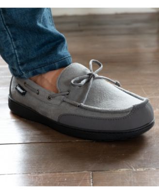 Men's Water Repellent Microsuede Carter Boater Moccasin Slipper with Memory Foam 