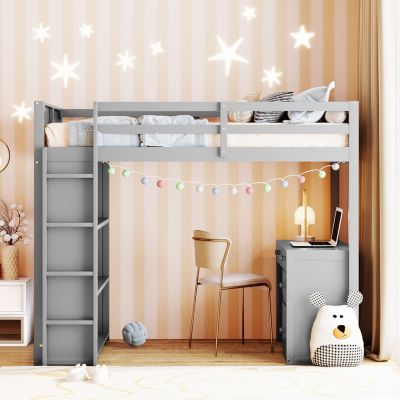 Streamdale Twin Size Loft Bed With Ladder, Shelves, And Desk