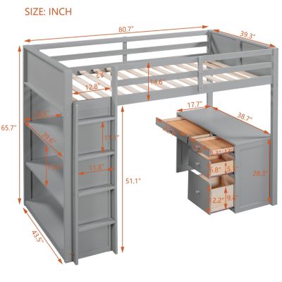 Streamdale Twin Size Loft Bed With Ladder, Shelves, And Desk