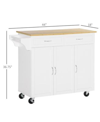 Rolling Kitchen Island Cart with Large Bamboo Countertop and 2 Drawers